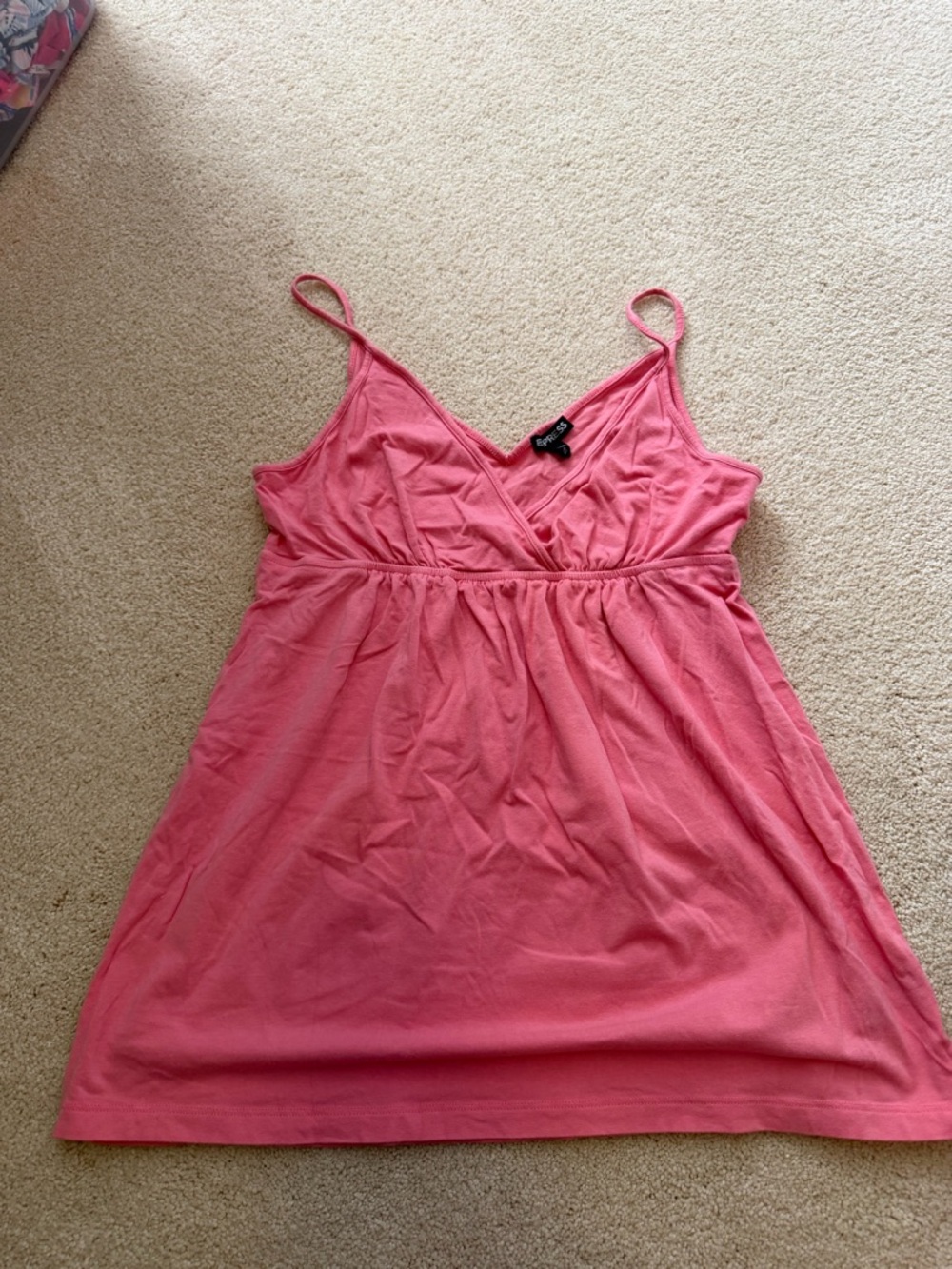 Pink Spaghetti Strap V-Neck Babydoll Tank Top